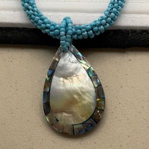 Handmade Seed Bead Necklace With Shell Pendant